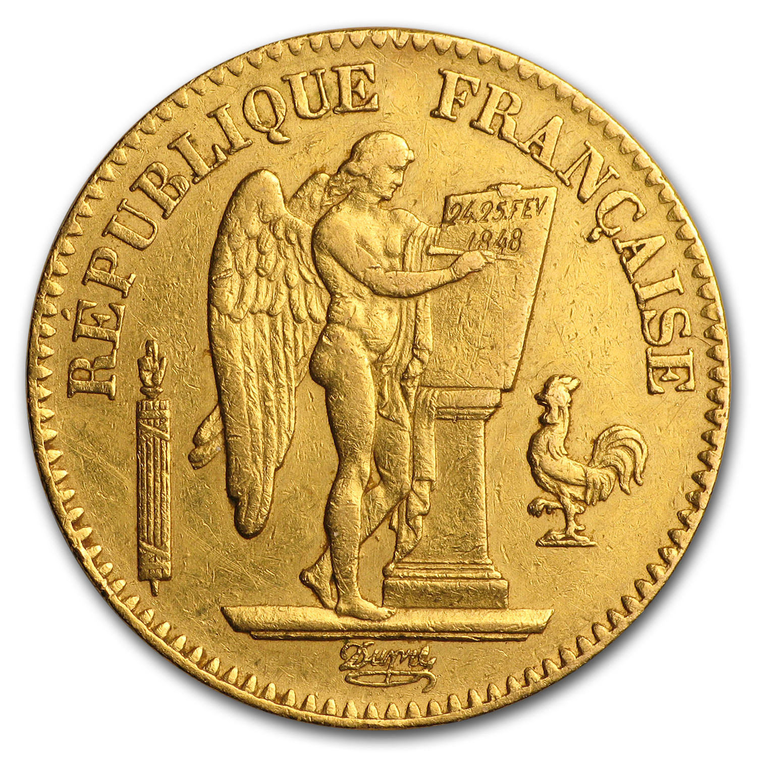 1848-1849 France Gold 20 Francs Lucky Angel AU