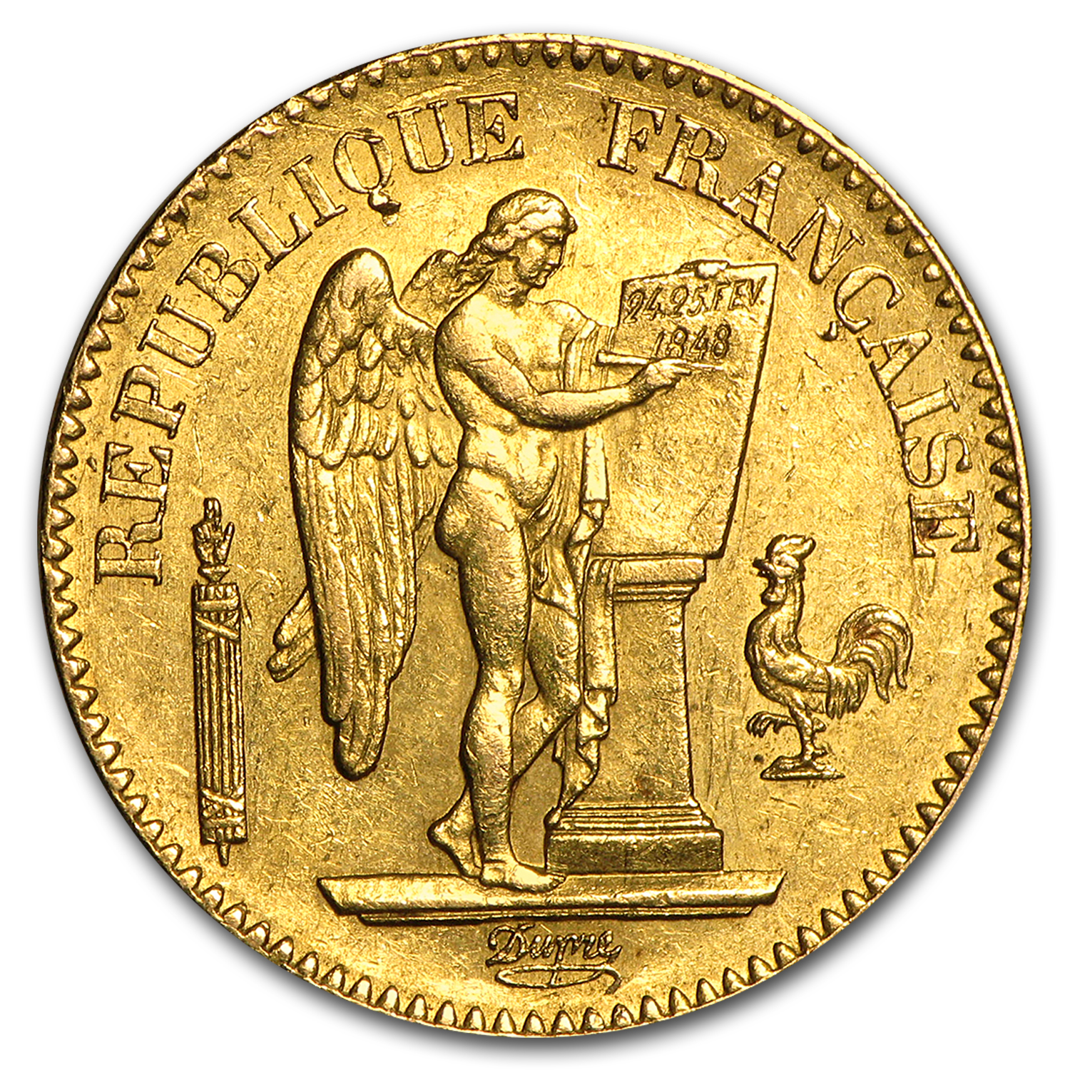 1848-1849 France Gold 20 Francs Lucky Angel BU