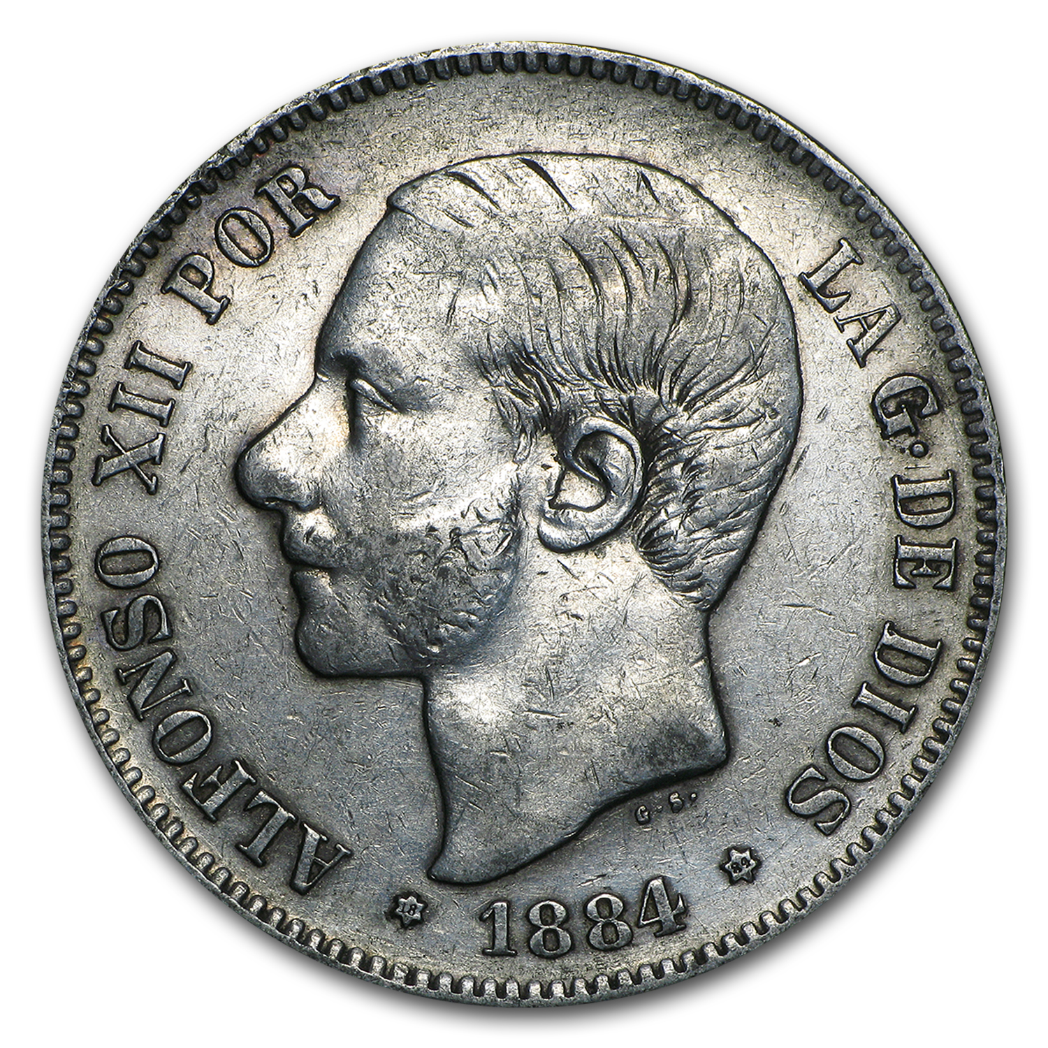 1882-1885 Spain Silver 5 Pesetas Avg Circ