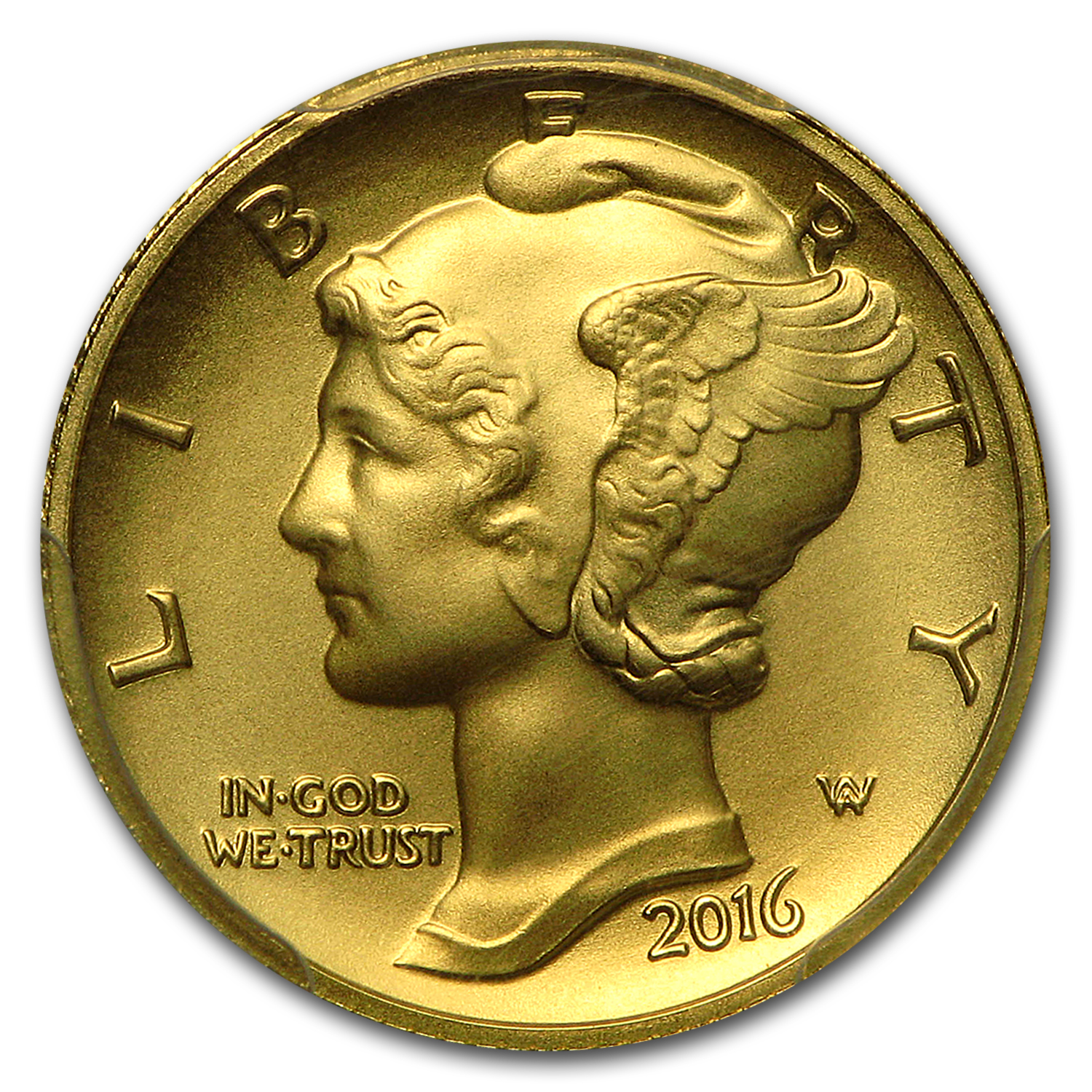 2016-W 1/10 oz Gold Mercury Dime SP-70 PCGS (FS, Cent'l Label)