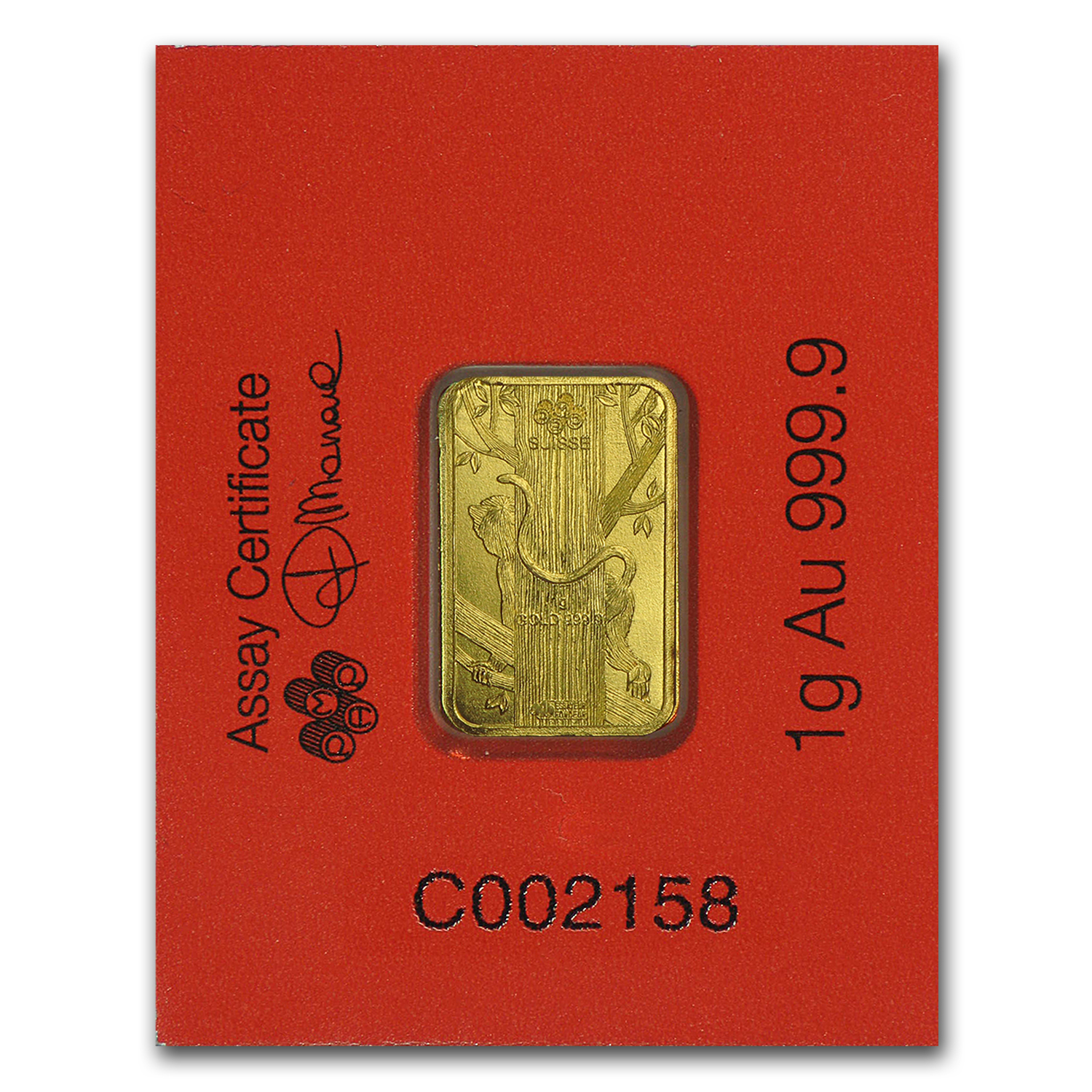 1 gram Gold Bar - PAMP Suisse Lunar Monkey Multigram (In Assay)