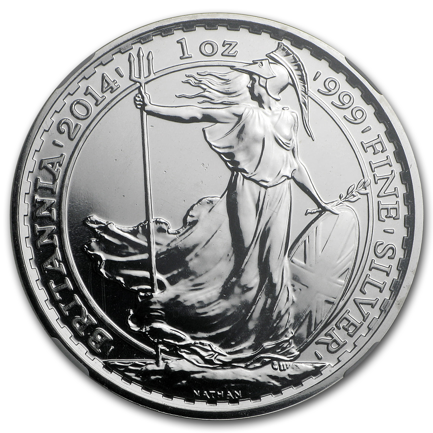 2014 1 oz Silver Britannia Mule MS-69 PL NGC (w/Lunar Horse Obv)