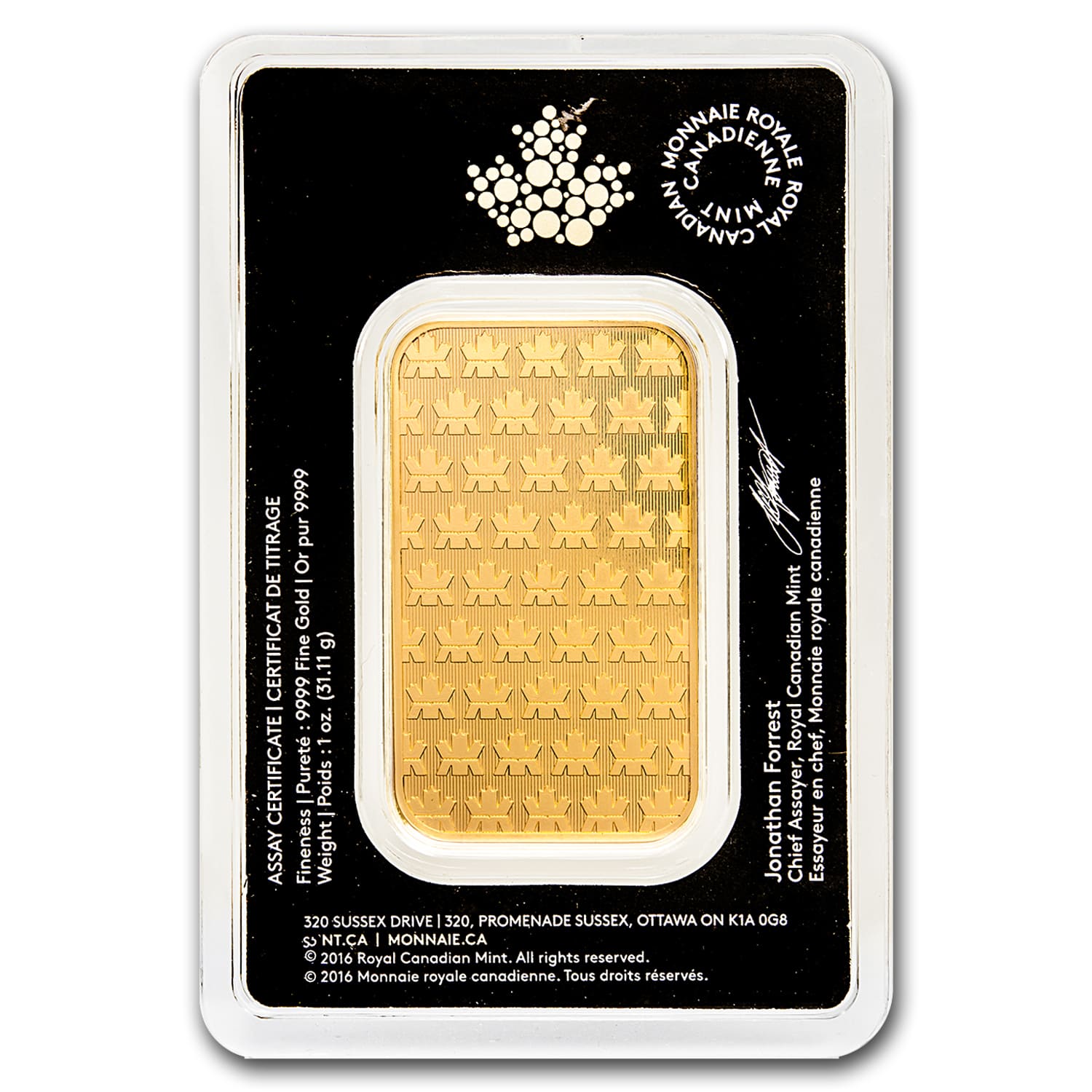 1 oz Gold Bar - Royal Canadian Mint New Design (In Assay)