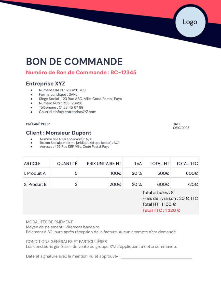 Bon de commande : modèle gratuit sous Excel, PDF