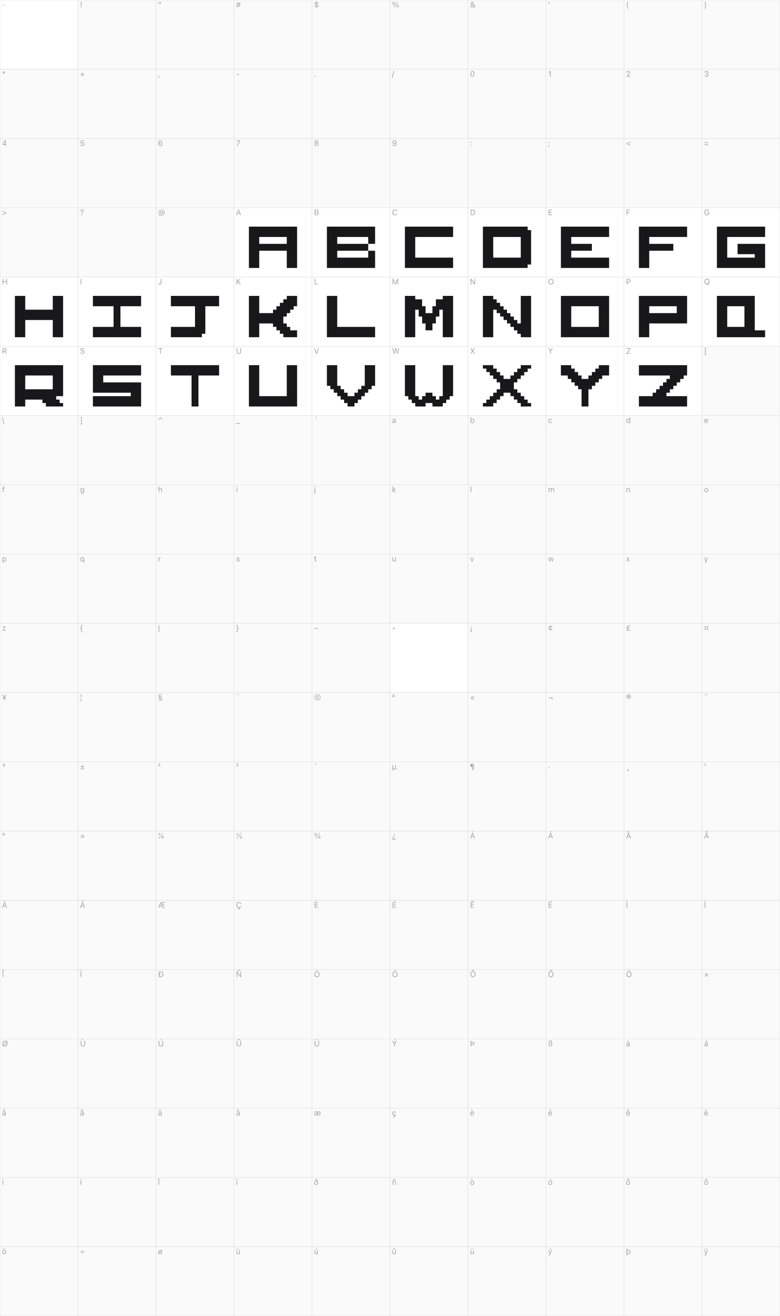 Viper glyph table