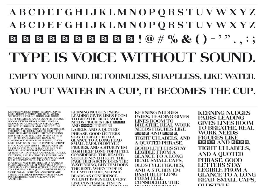 Glamorous specimen sheet