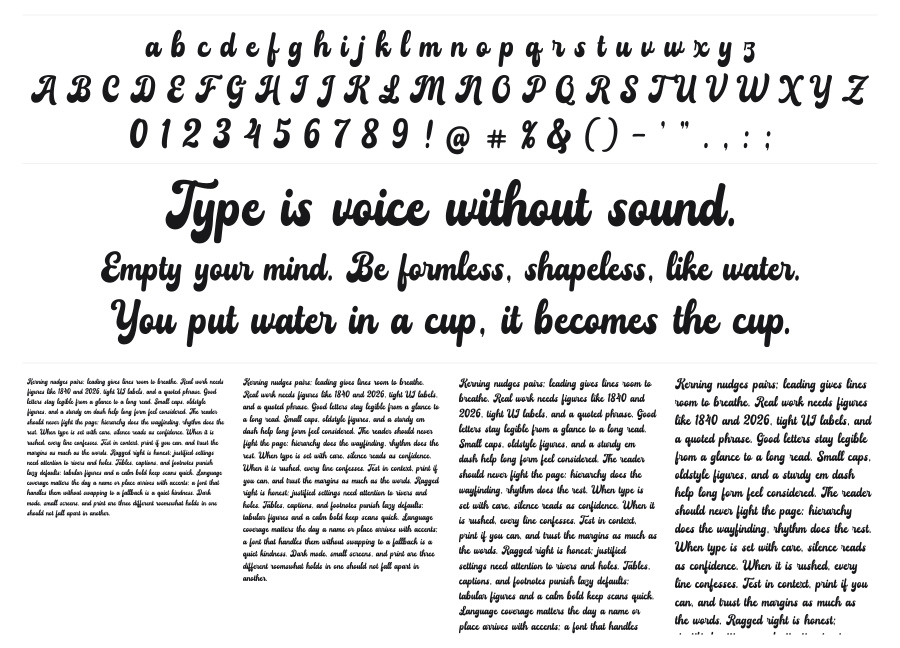 Billanta specimen sheet