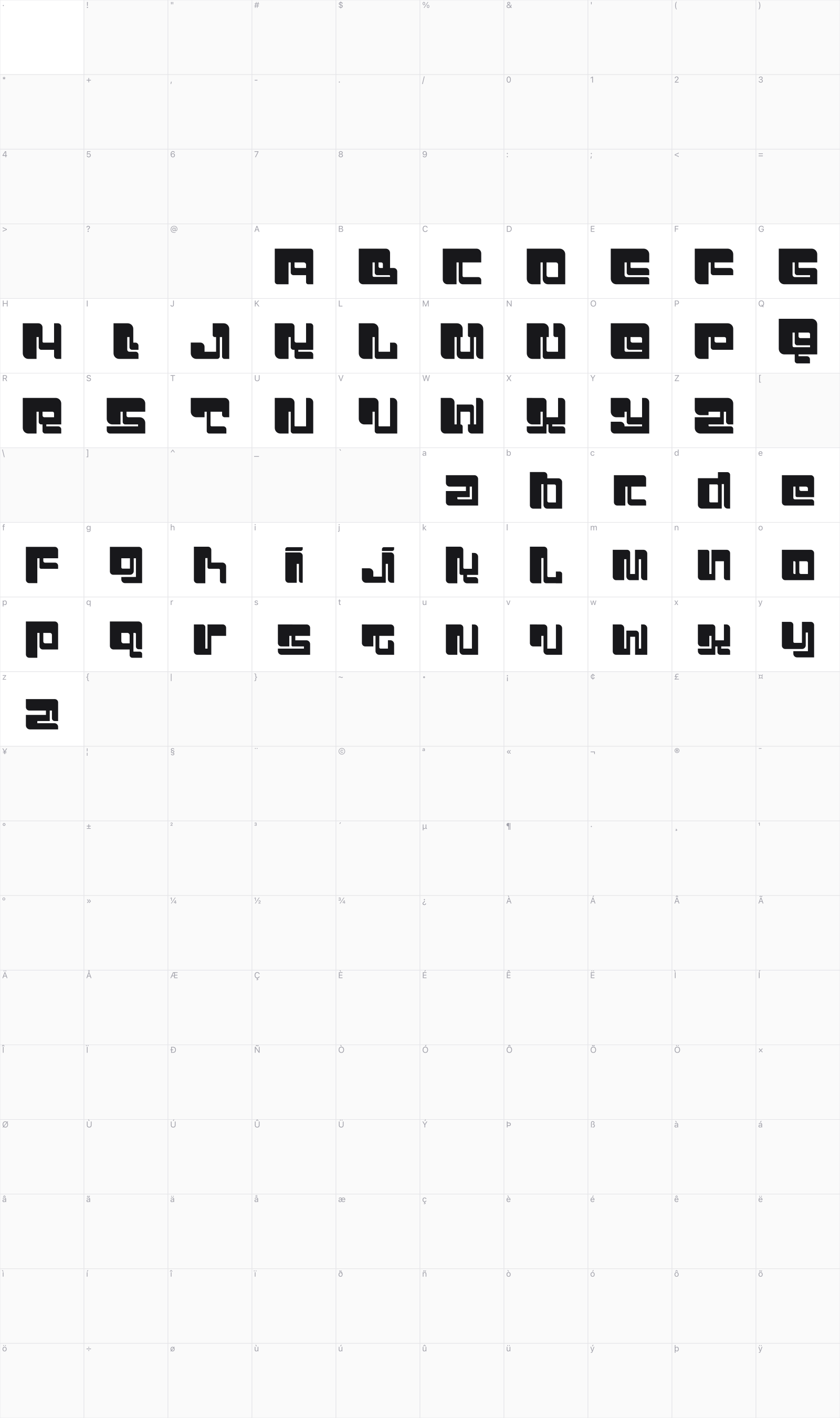 Punk Cyber glyph table