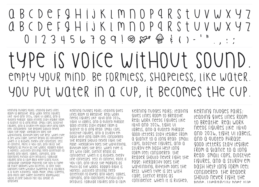 Treasure Fingers specimen sheet