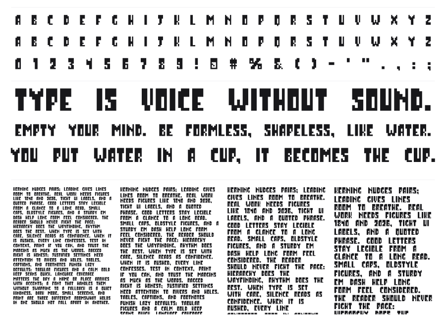 Thixels specimen sheet