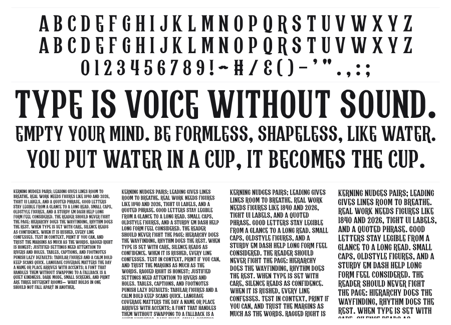 Moustache You specimen sheet