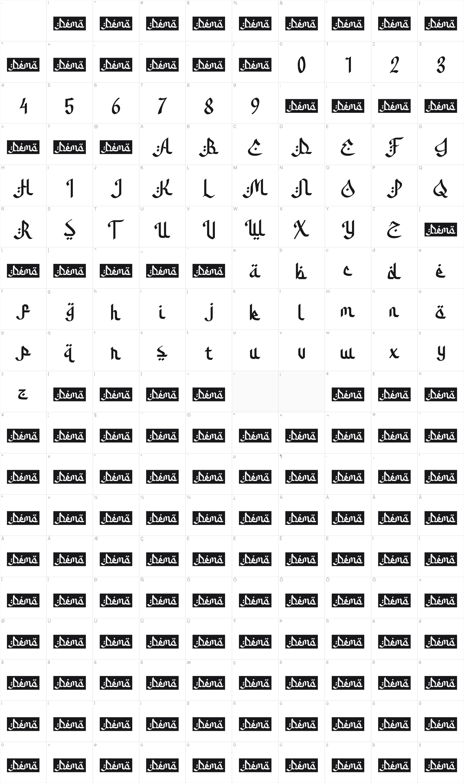 Amazing Ramadhan glyph table
