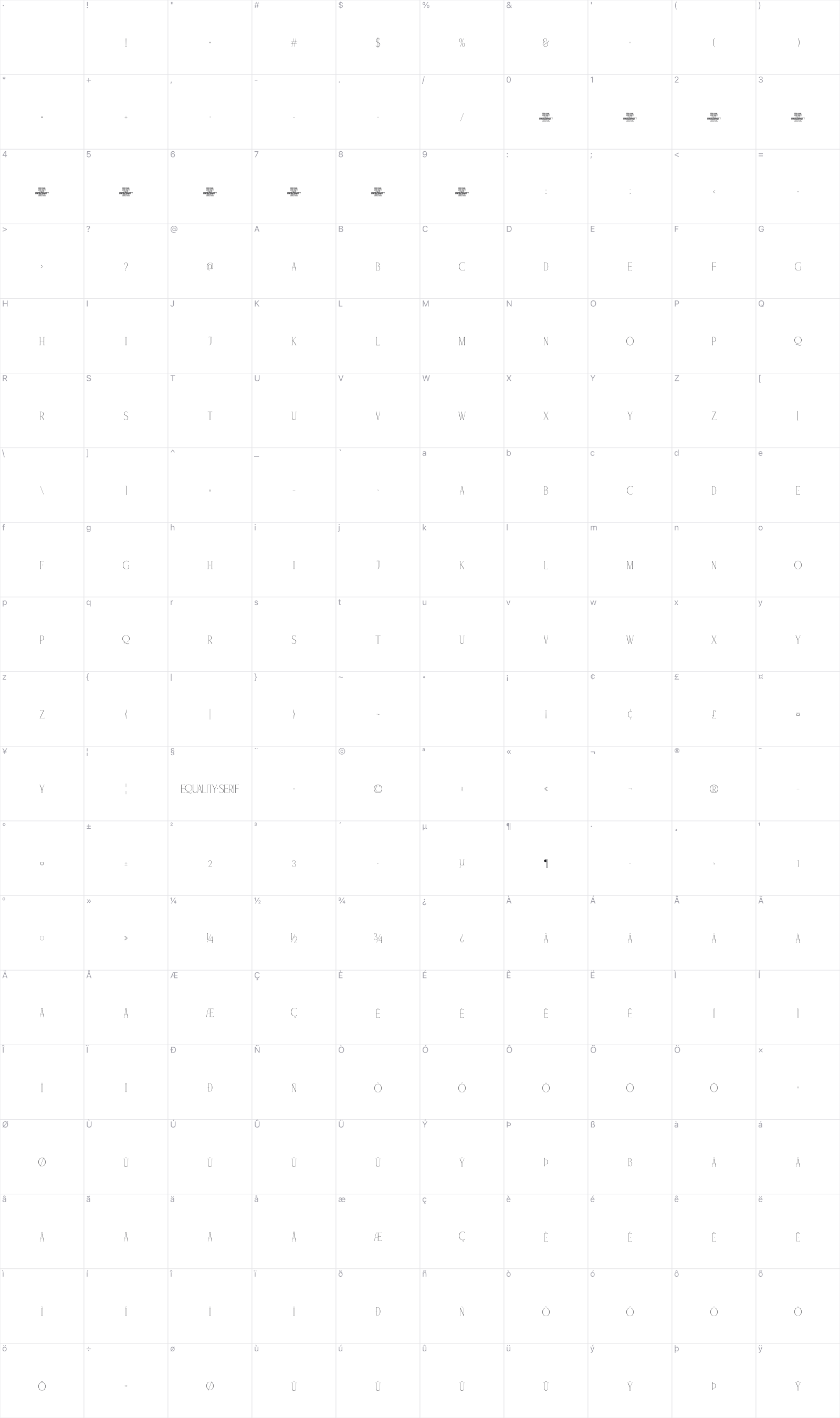 Equality Serif glyph table