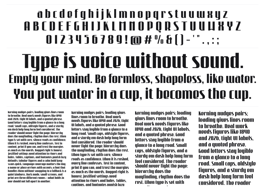 Rushtone specimen sheet
