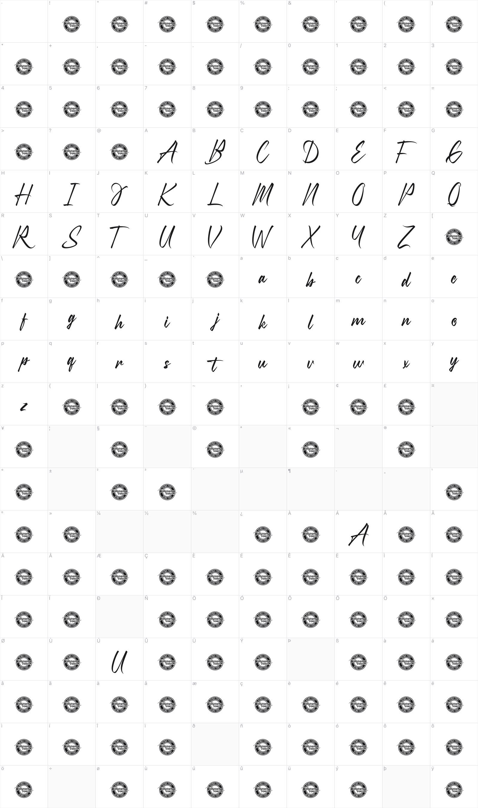 Johnstown glyph table