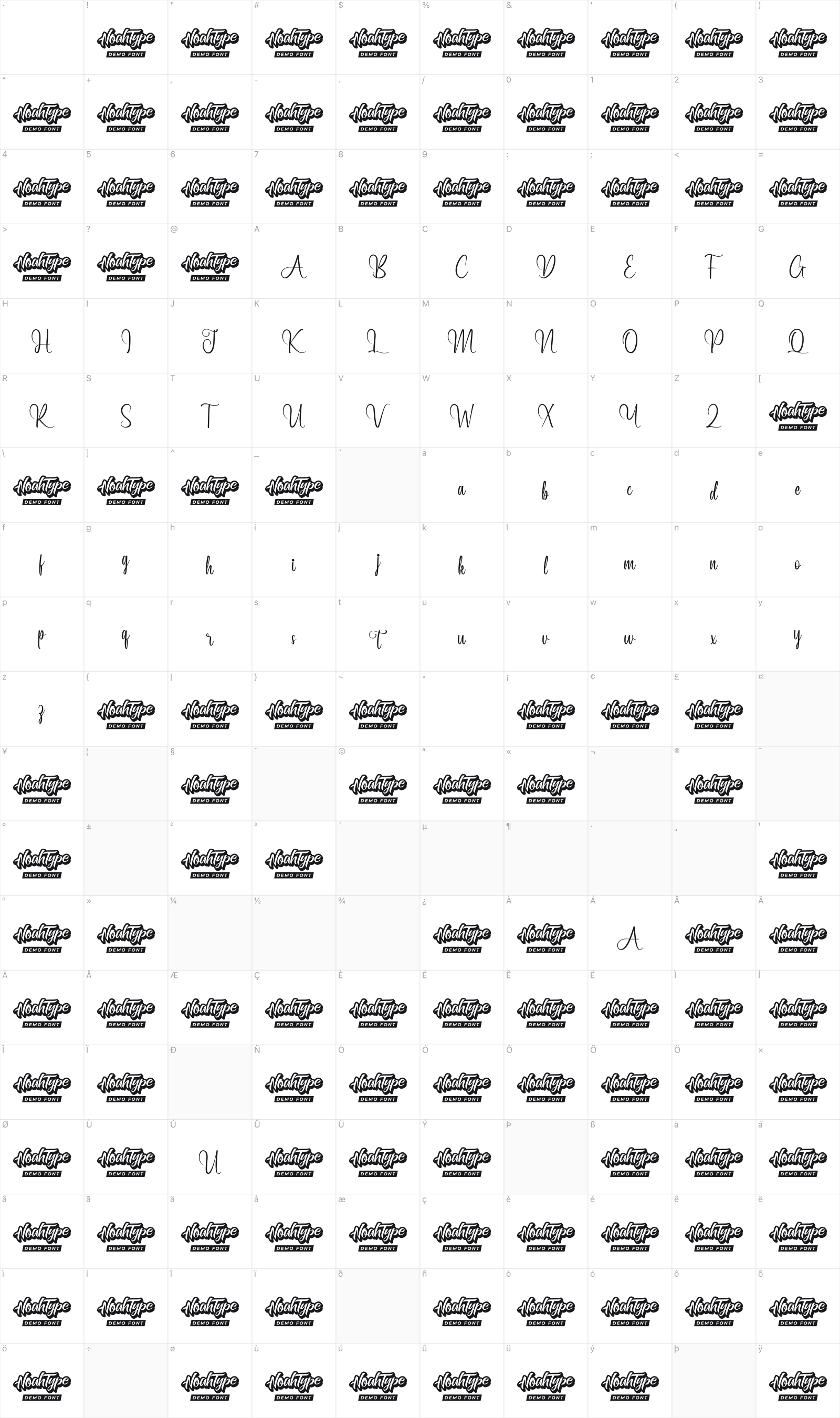 Heliolla glyph table