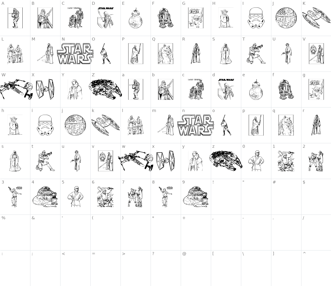 Character set for Lucas characters