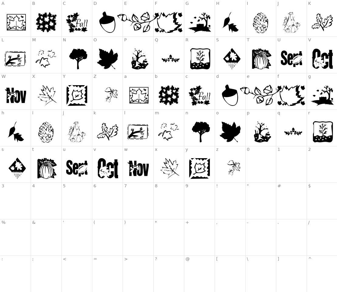 Character set for KR Fabulous Fall