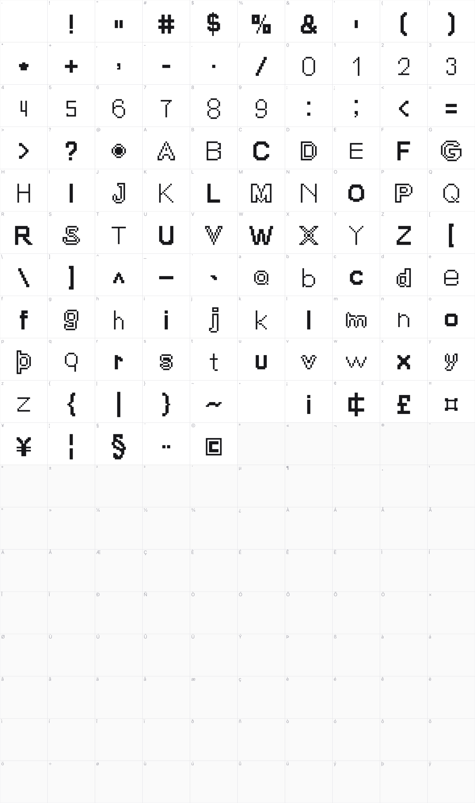 Simon glyph table