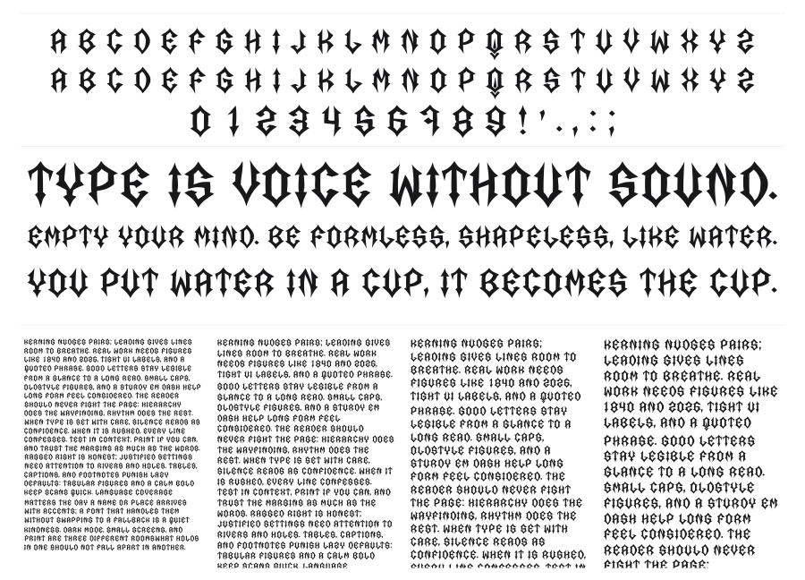 Wicca specimen sheet