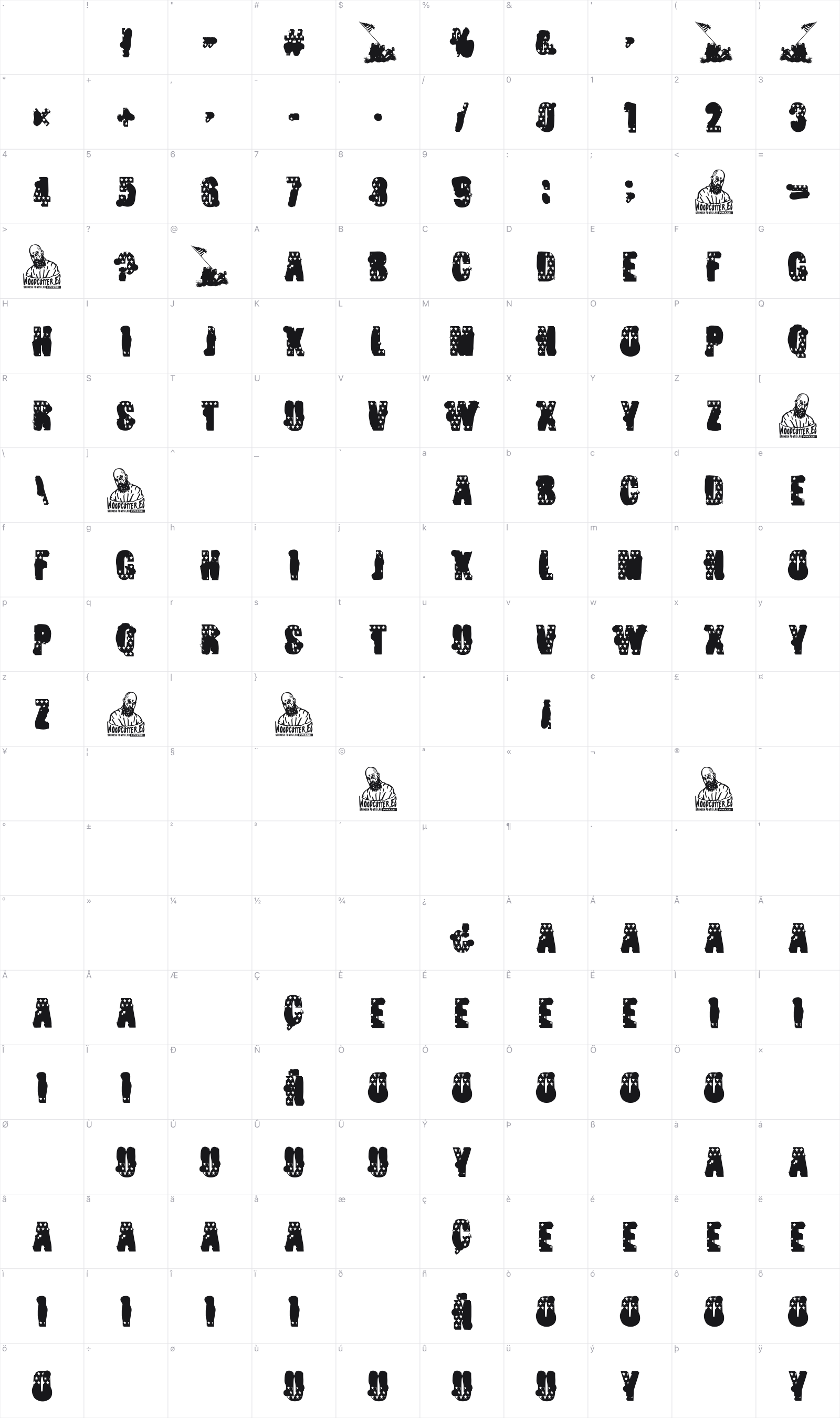 New Fathers Flag glyph table
