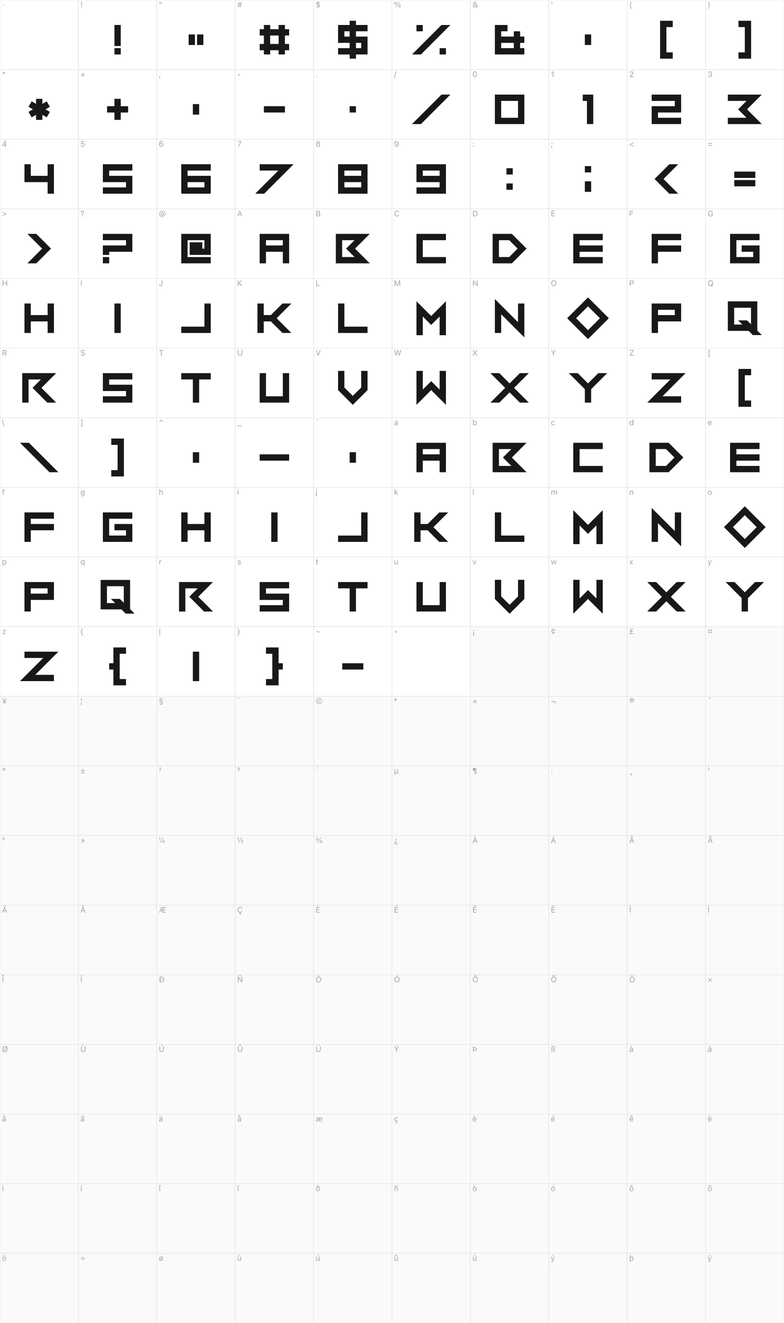 Flob Out a Bork glyph table