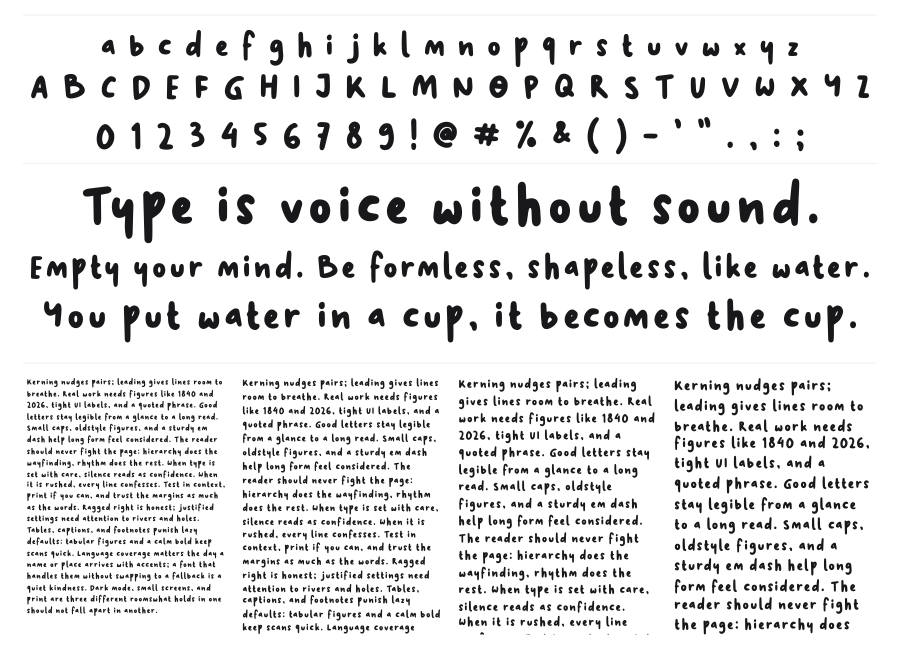 Kopi Senja Sans specimen sheet