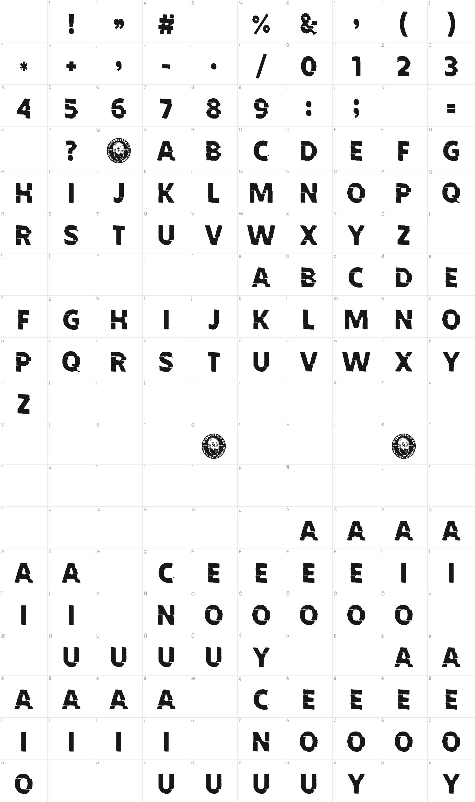 Deniro Glitch glyph table
