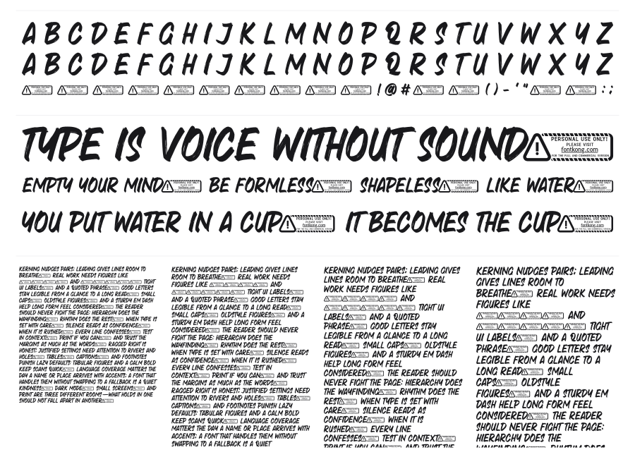 Mockarth specimen sheet