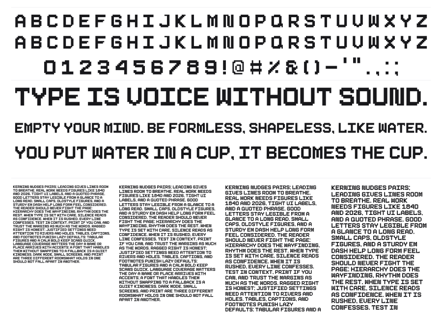 Pixeboy specimen sheet