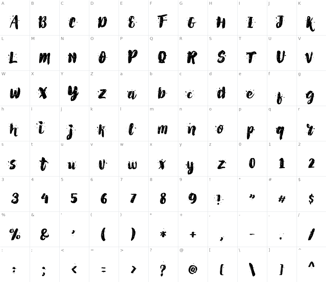 Character set for Alex Dirte