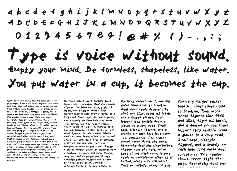 MH Font specimen sheet