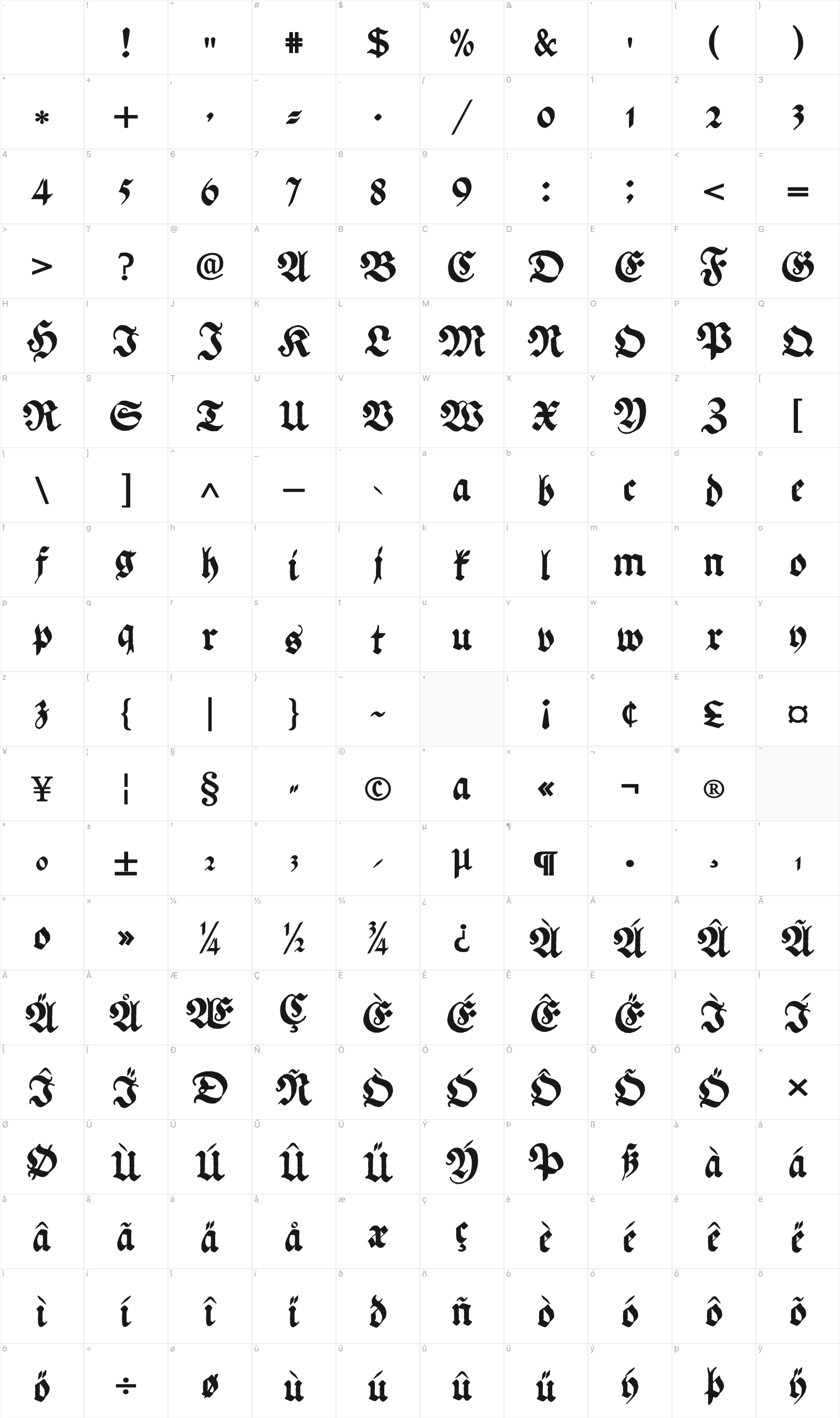 Ehmcke Federfraktur glyph table