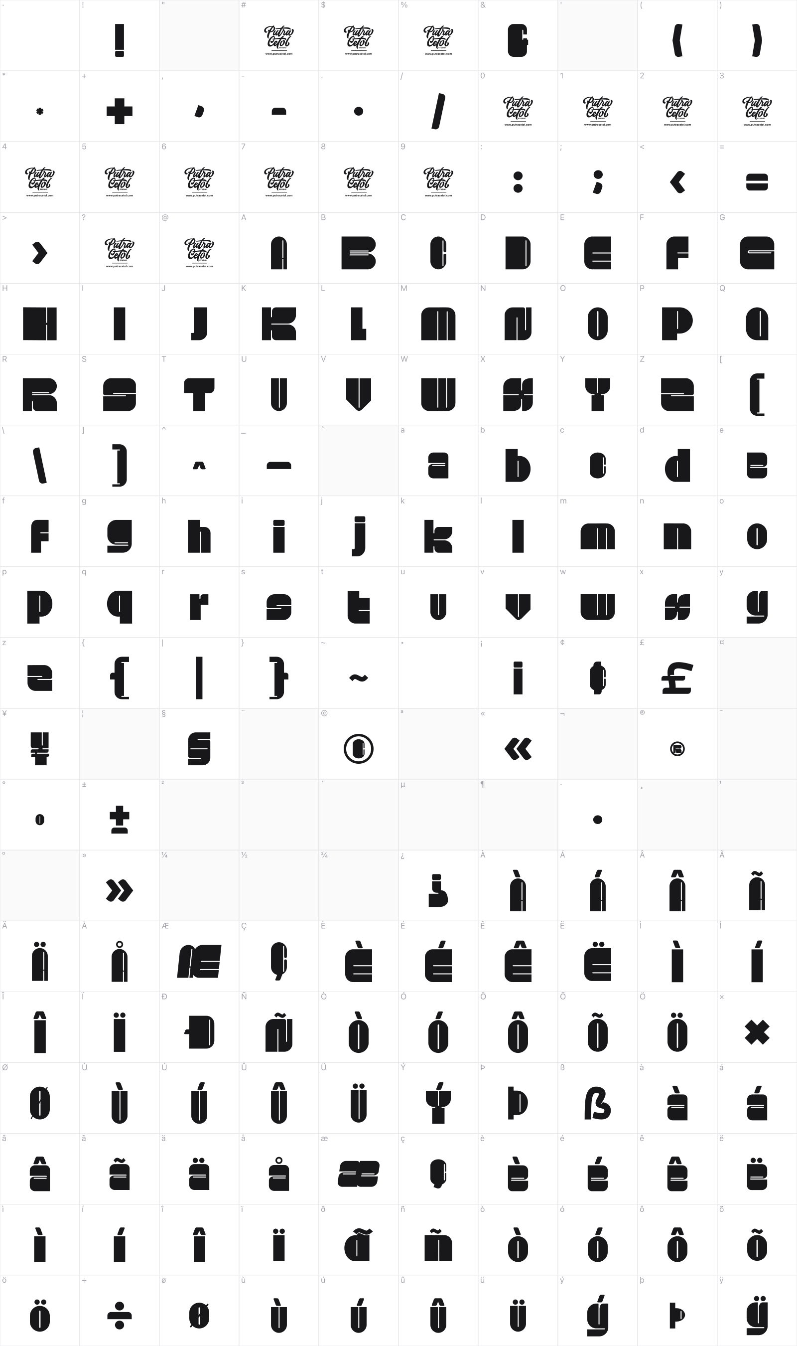 Truck Machine glyph table