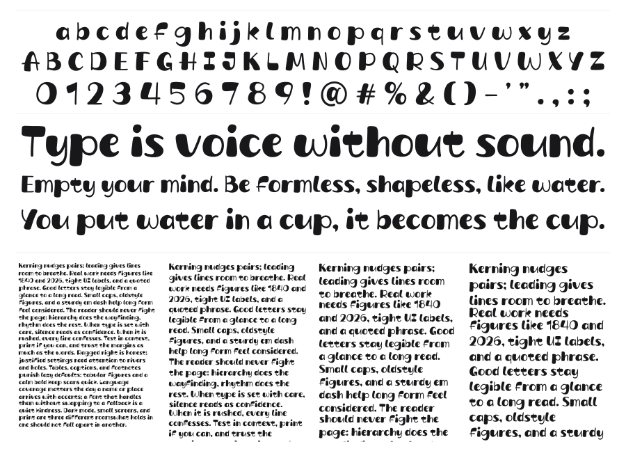 Quicky Story specimen sheet