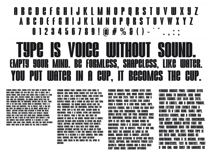 Slicky Bohem specimen sheet