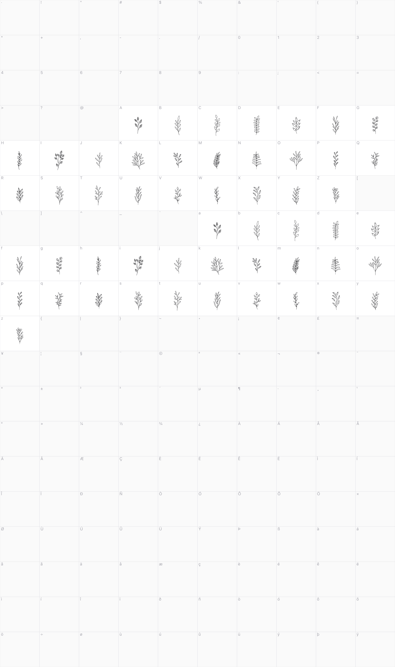 Falline glyph table