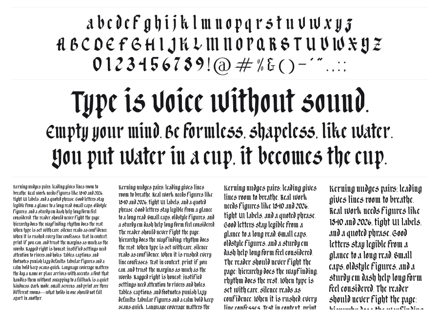 Dark Street specimen sheet