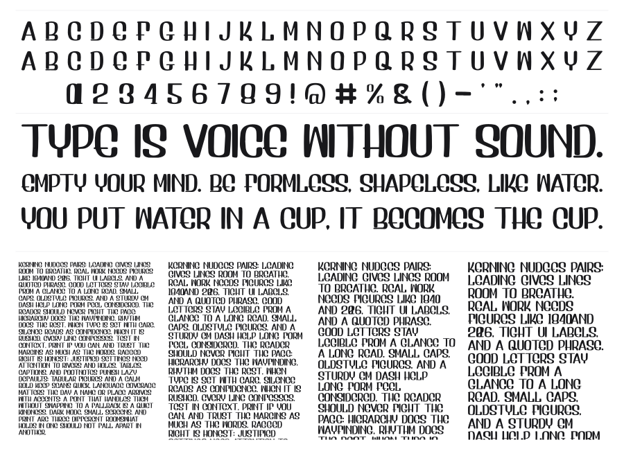 Artisa specimen sheet
