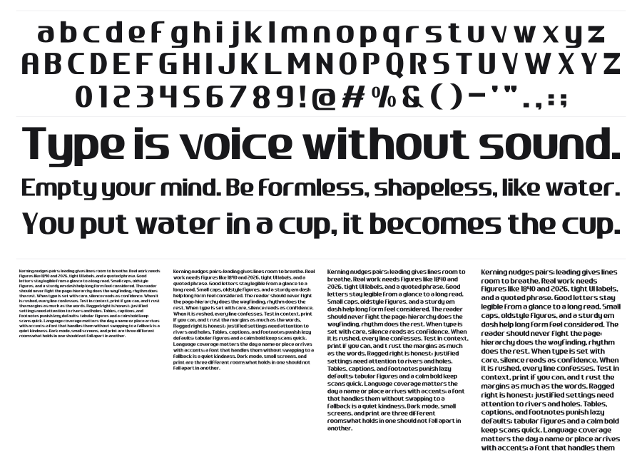Volunmo specimen sheet