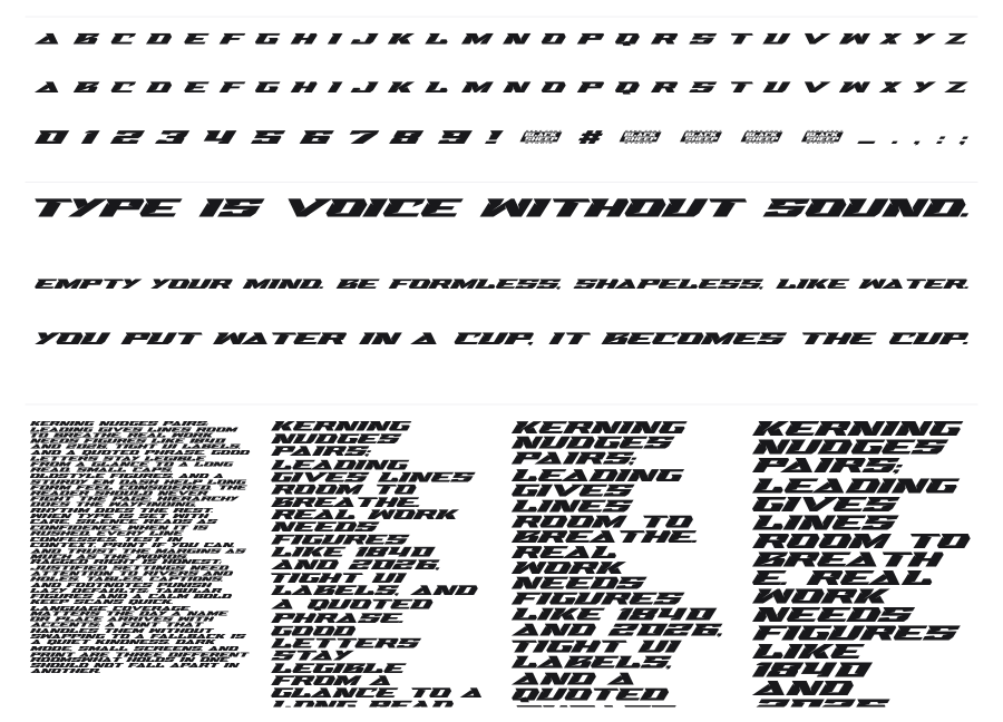 Swipe Race specimen sheet