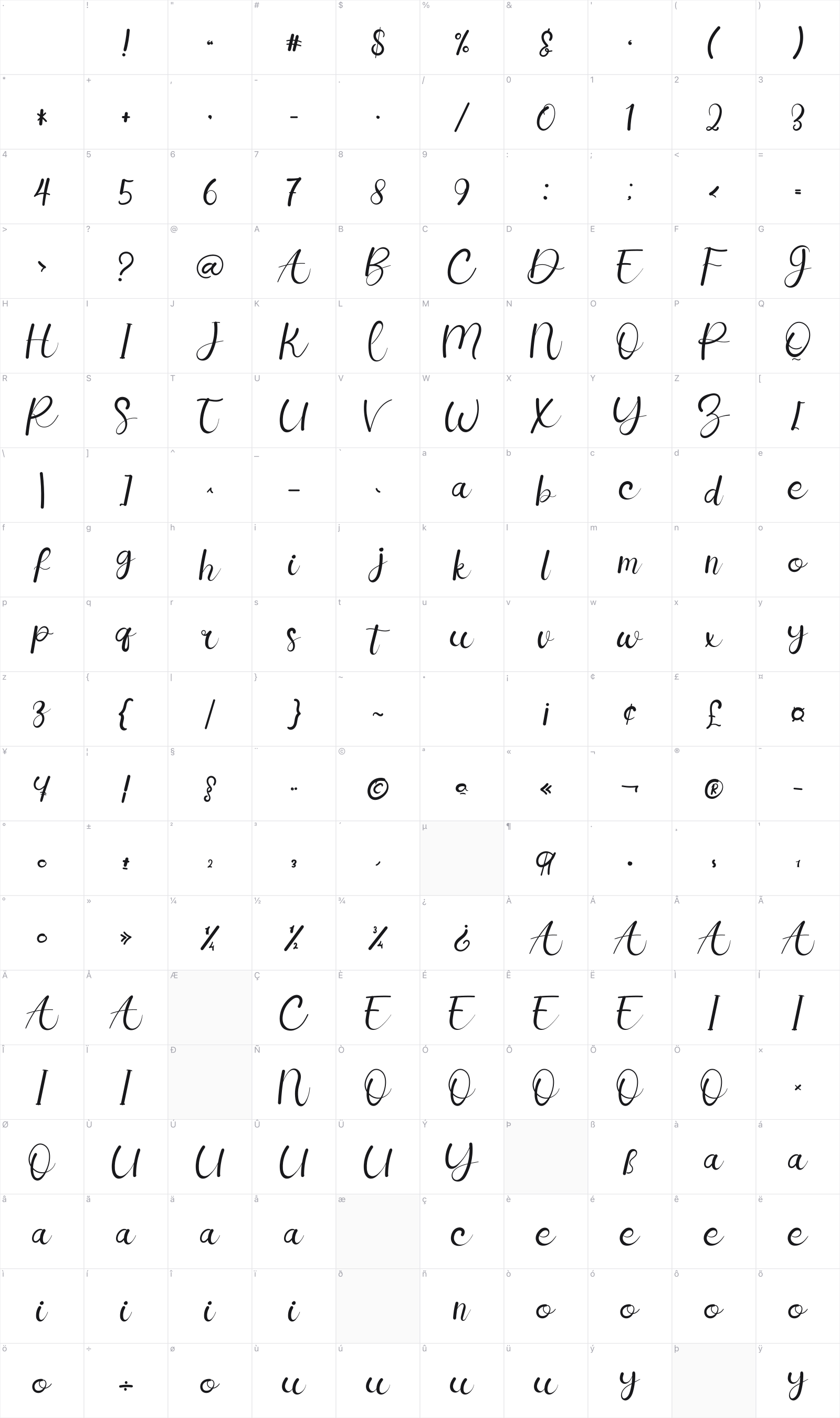 Better Winter glyph table