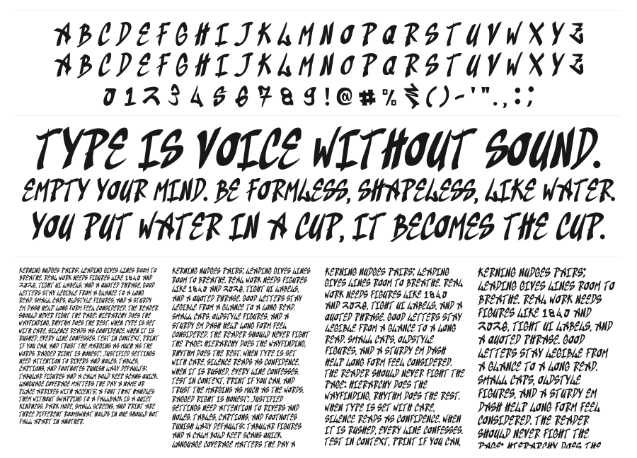 Kaindra specimen sheet