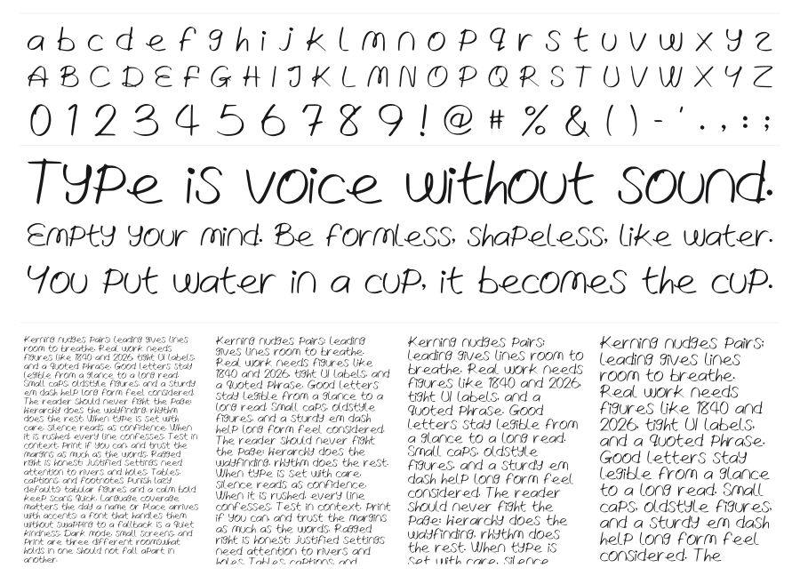 Written Lies specimen sheet
