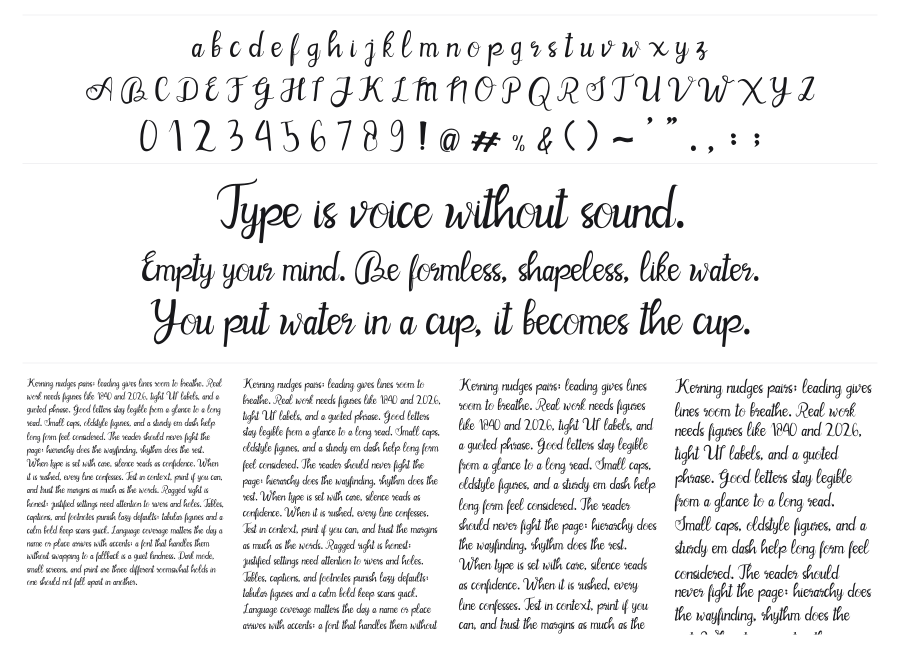 Blink Pink specimen sheet