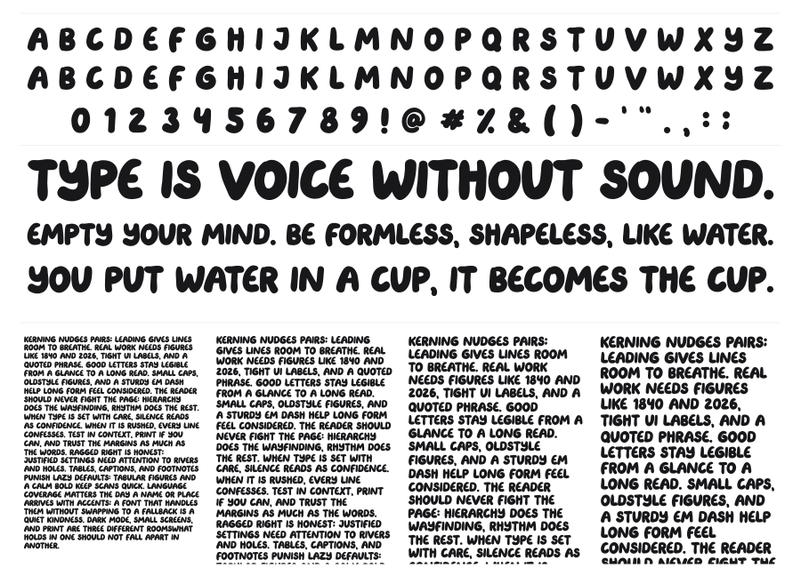 Bebalon Blue specimen sheet