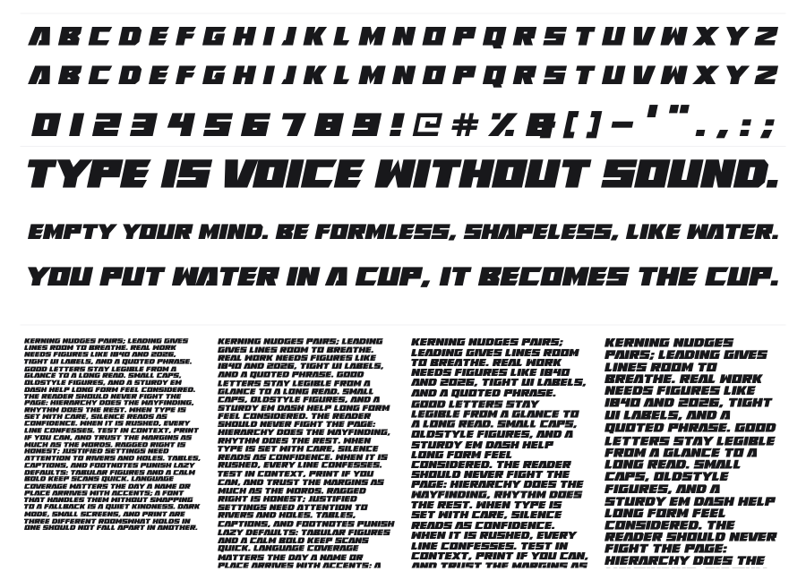 Neon Extra specimen sheet