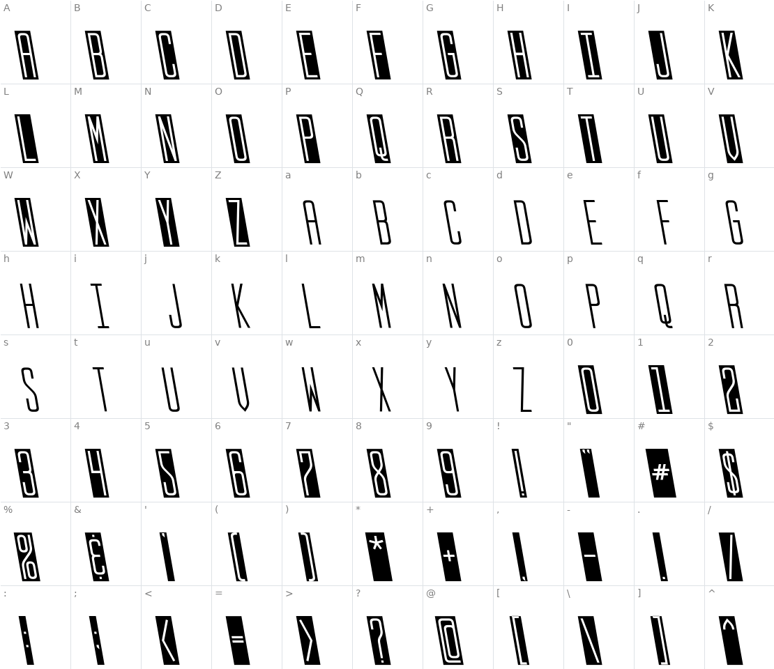 Character set for Stop Slant Sans