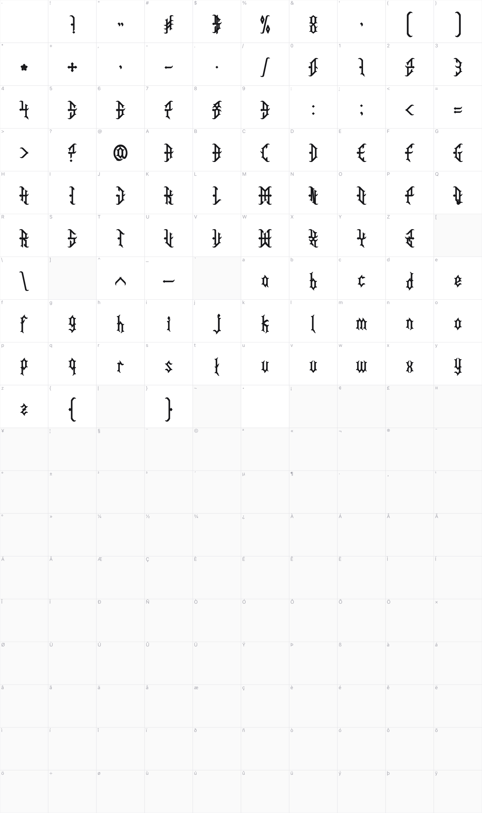 Goat Horn glyph table