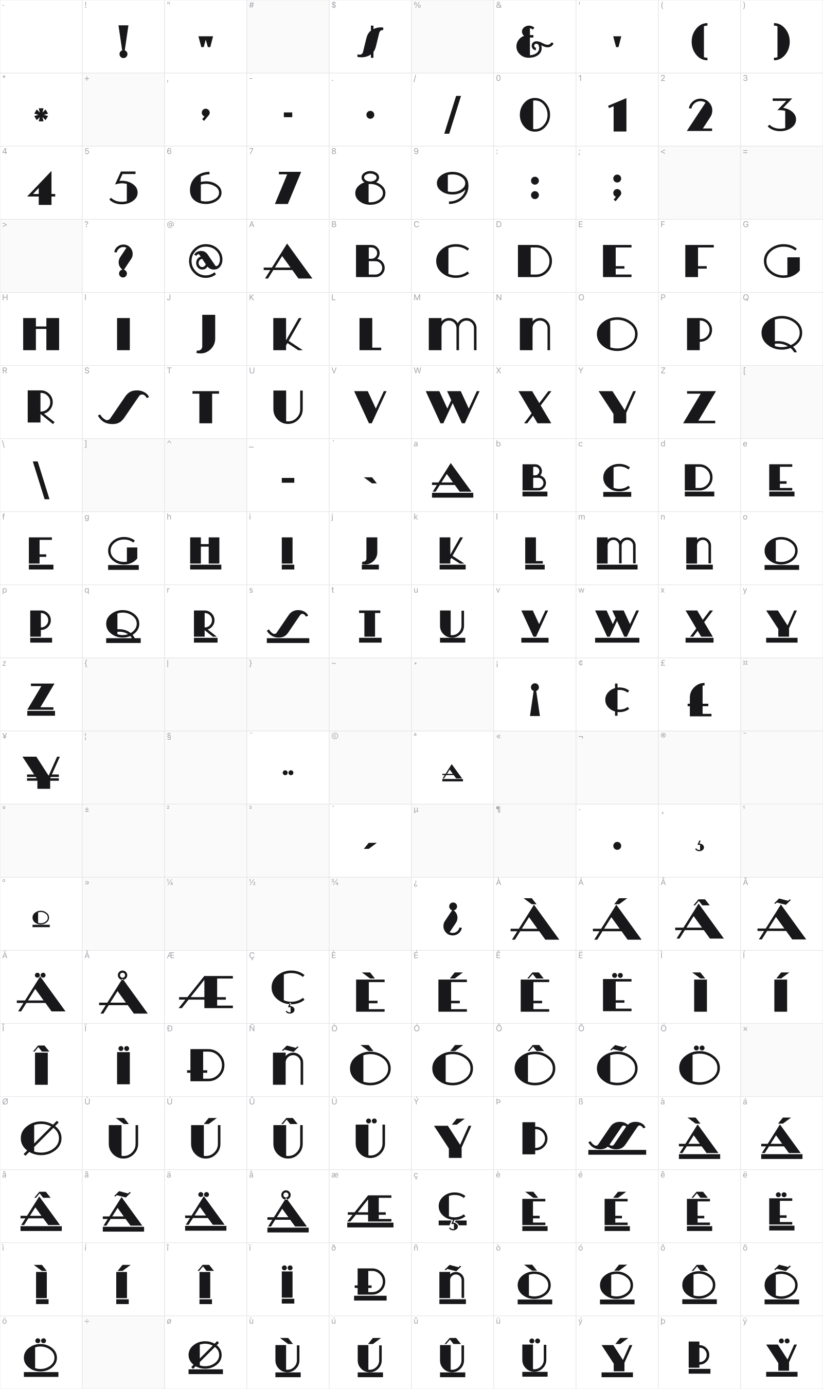 HeraldSquare glyph table